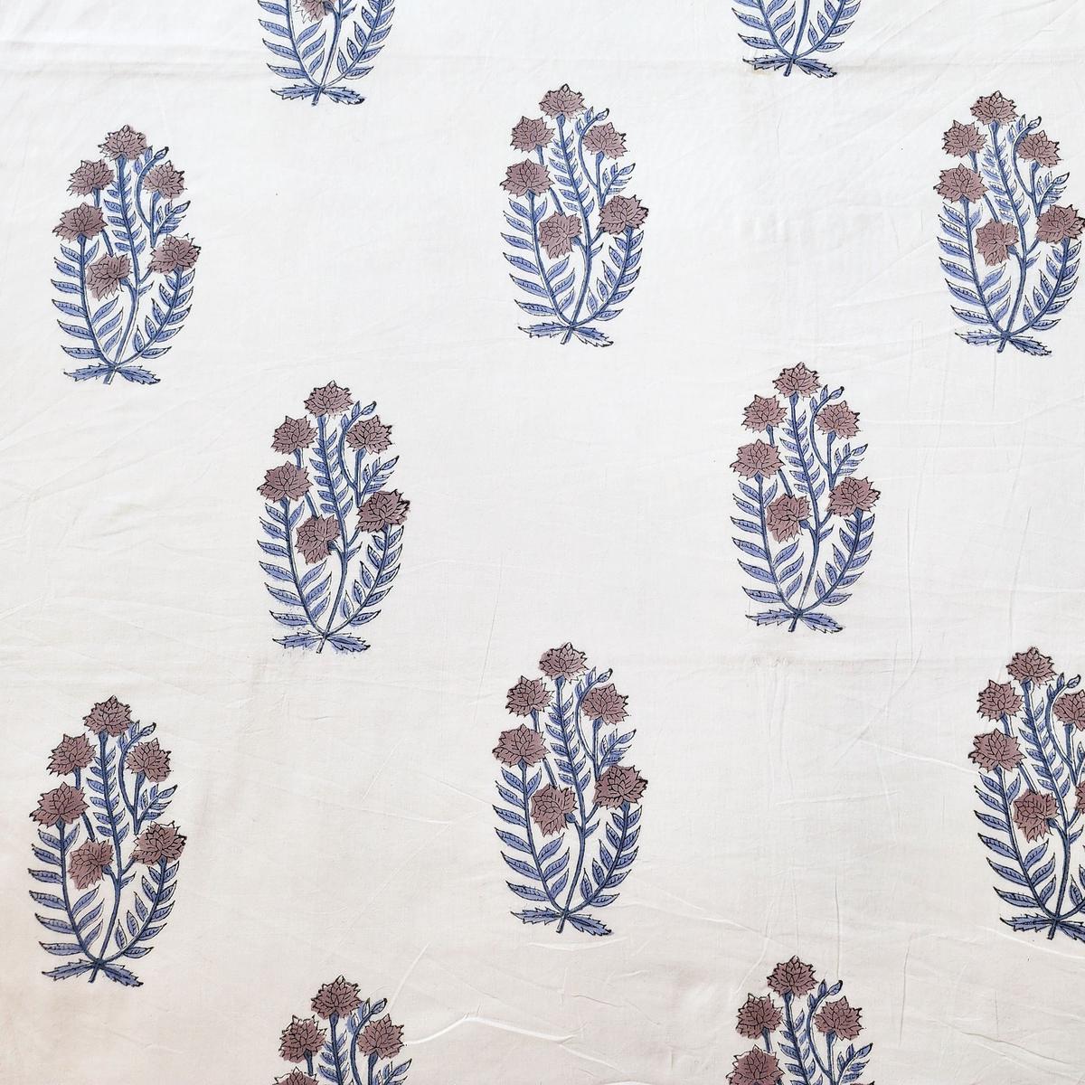 Pure Cotton Jaipuri White With Light Brown Flower Motif Hand Block Print Fabric