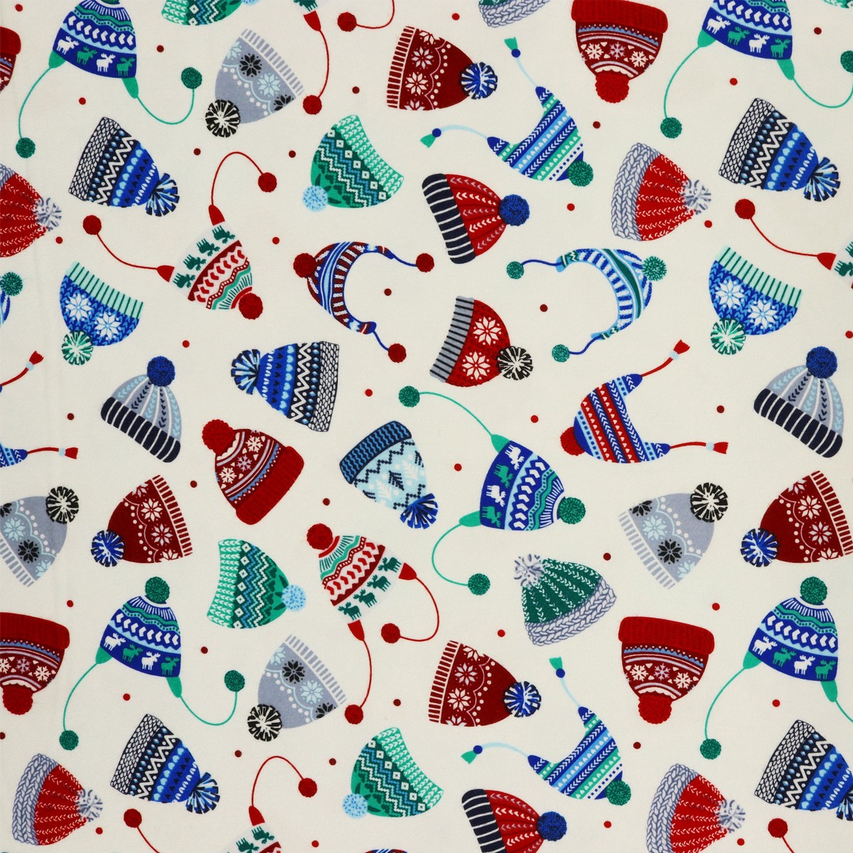 Winter Wonders Flannel Fabric Collection - Cozy Hats White