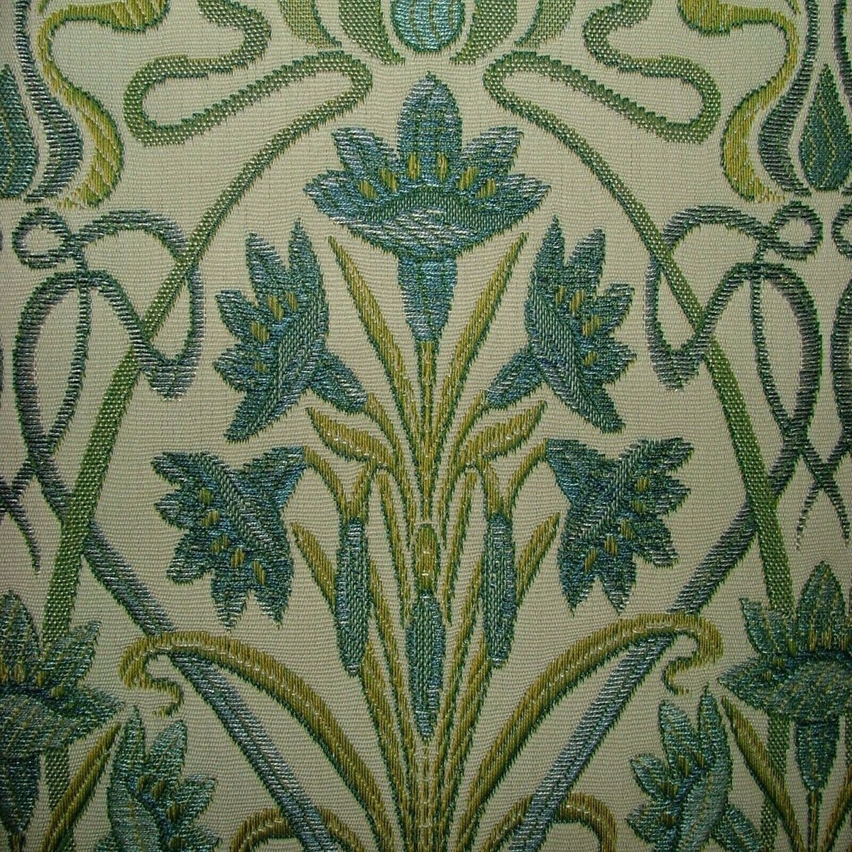 10 Metres Art Nouveau Prussian Blue Thick Jacquard Curtain Upholstery Fabric