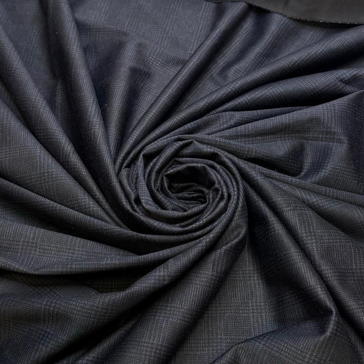 The Rain Calls To Us - Double Cloth Knit Synthetic Blend - Navy/Black Plaid - 3M Bundle