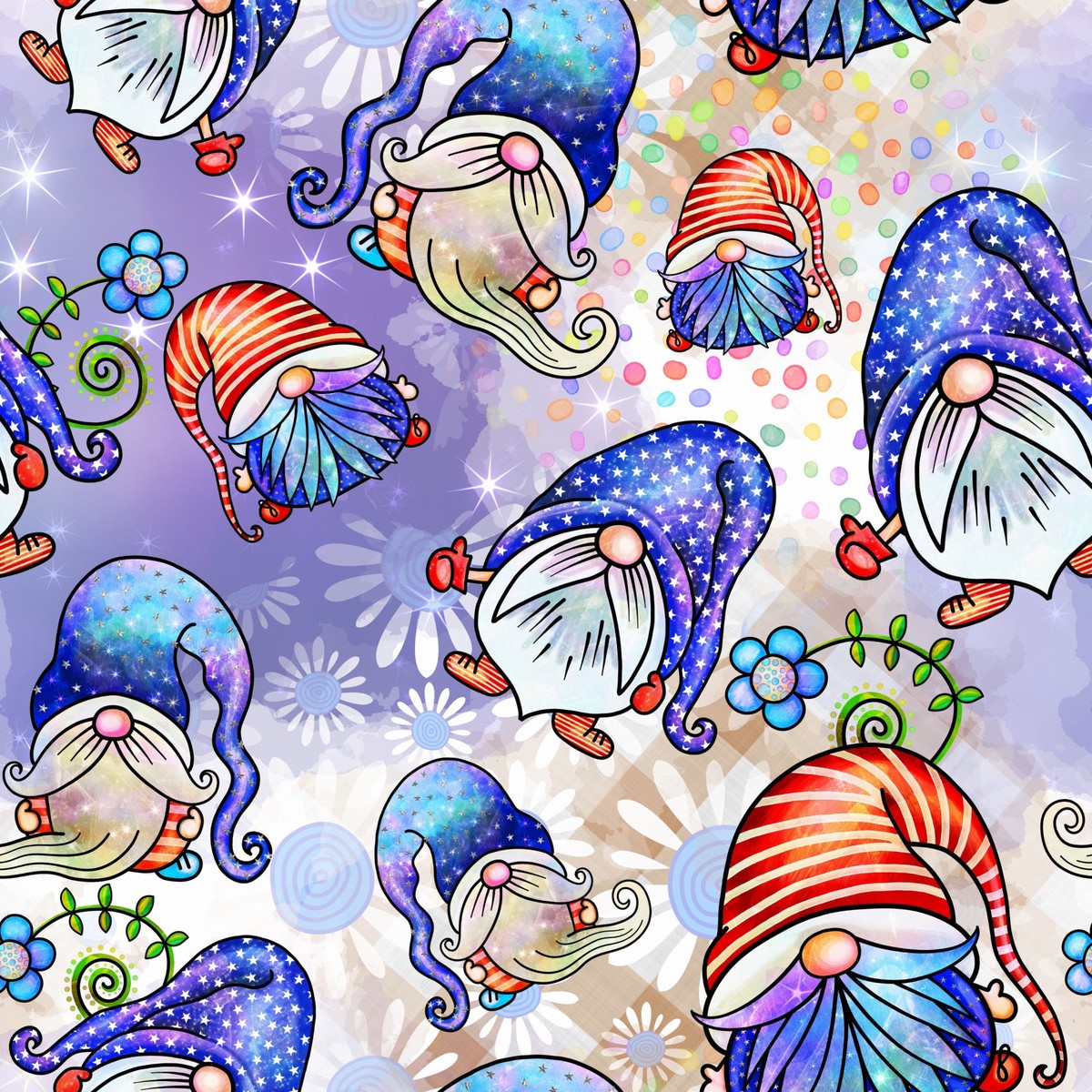 Patriotic Gnomes Pattern 12 Quilting Cotton Fabric