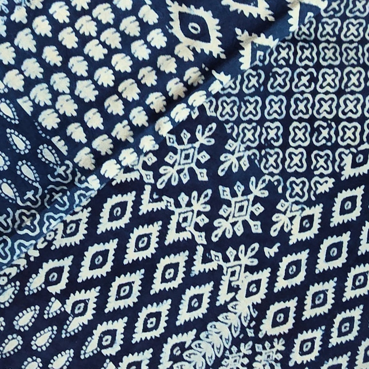 (Precut-1.80 )Pure Cotton Indigo Different Blocks Design Hand Block Print Fabric