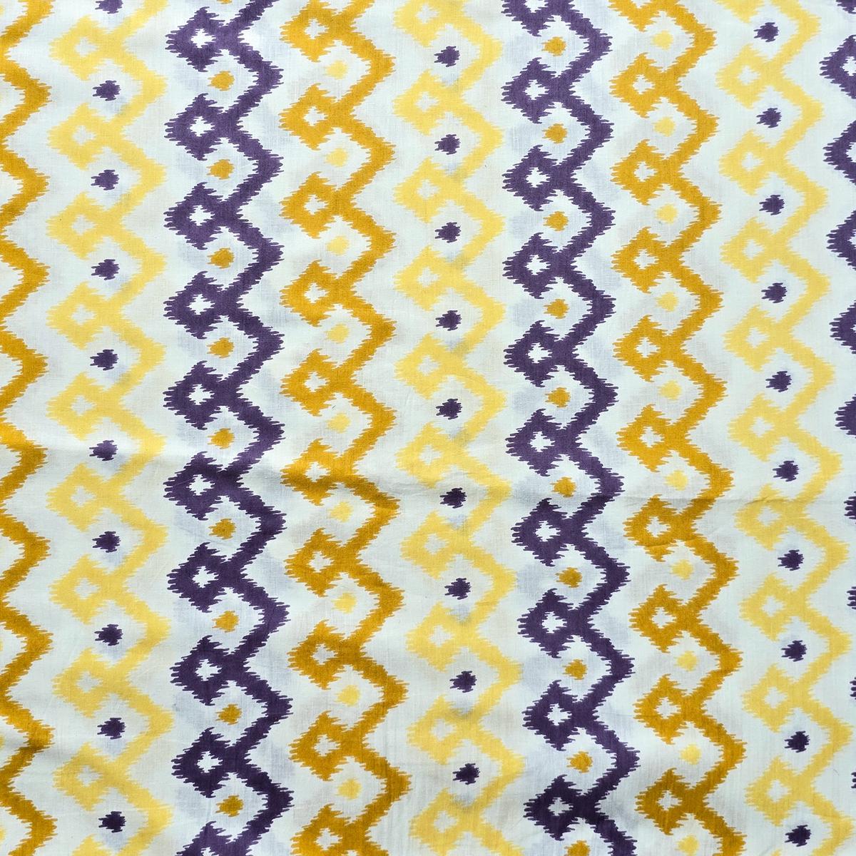 Pure Cotton Screen Print White With Yellow And Purple Border Design Design Fabric
