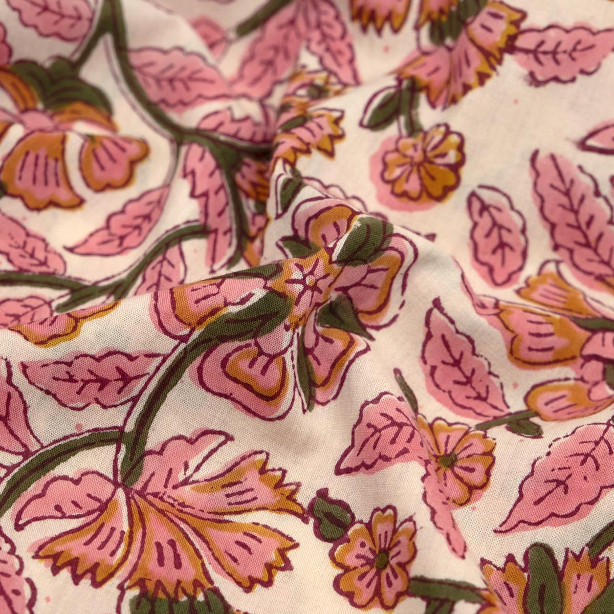 Tapestry Block Printed Organic Cotton Batiste - Ecru/Bubblegum/Kale