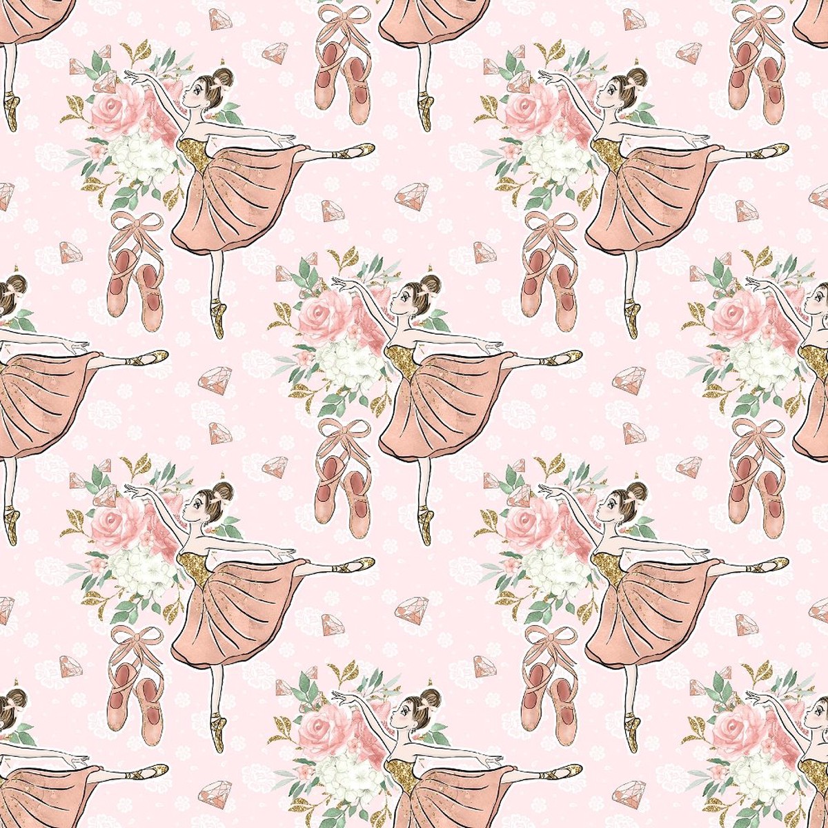 Elegant Dancing Ballerina on Floral Fabric - Pink
