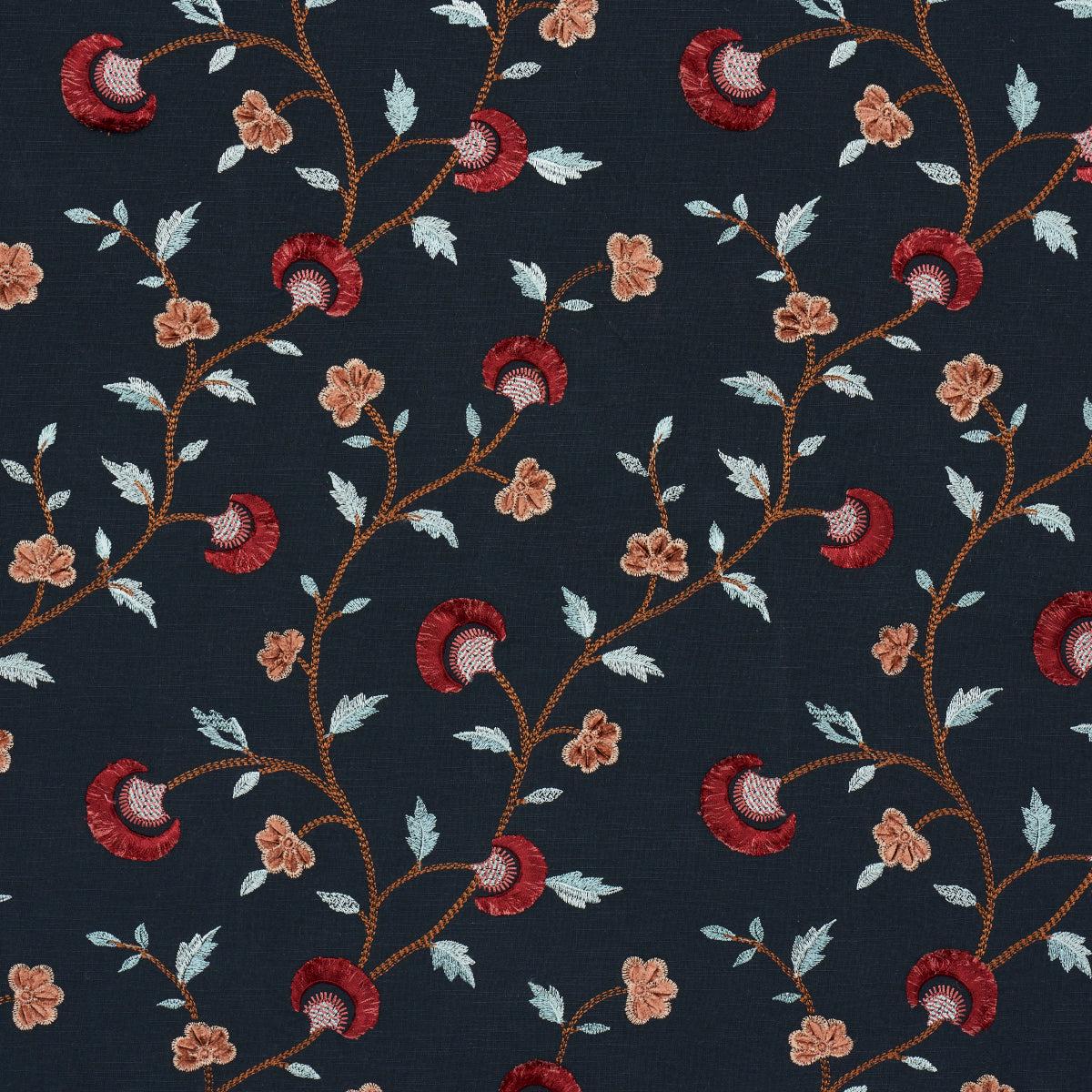 Iyla Embroidery Midnight and Rouge Fabric