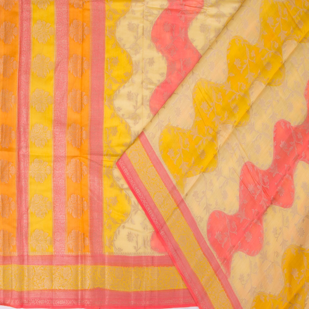 Chiniya Silk Brocade Yellow Saree