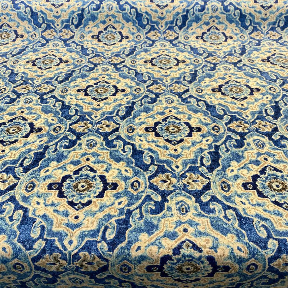 Outdoor Stamped Damask Blue Sea PKL Studio Fabric by the yard