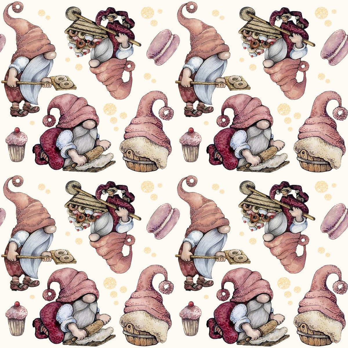 Tossed Baker Gnomes Sweets 1 Fabric