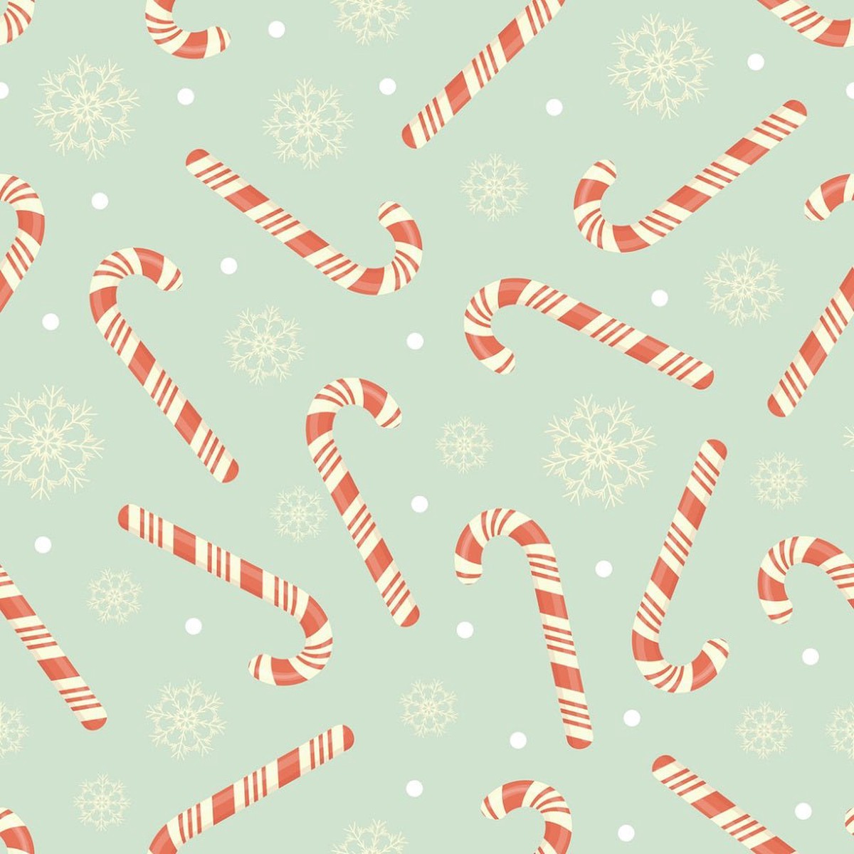 Vintage Candy Cane and Snowflakes Fabric