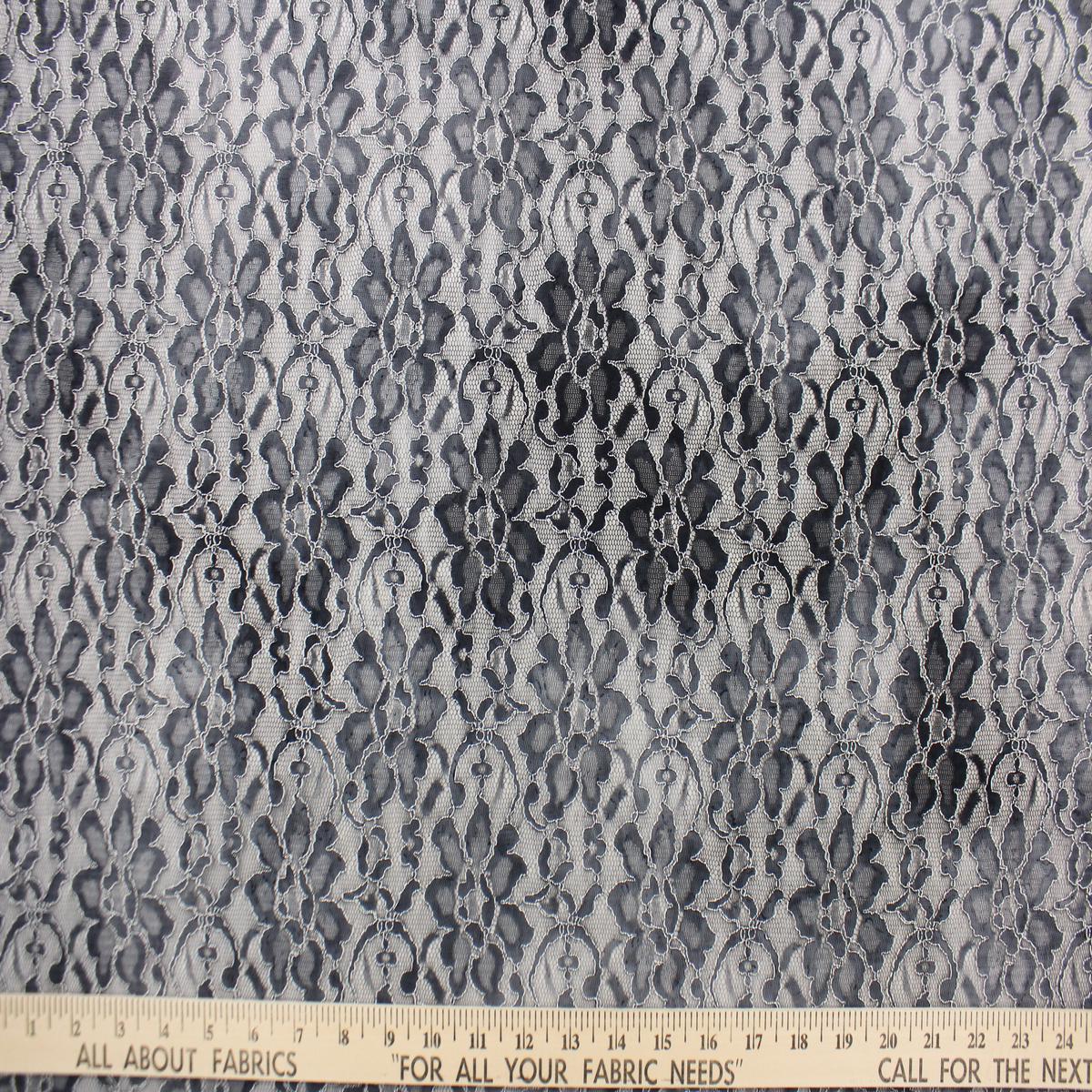 Woven Floral Lace Fabric in Gray
