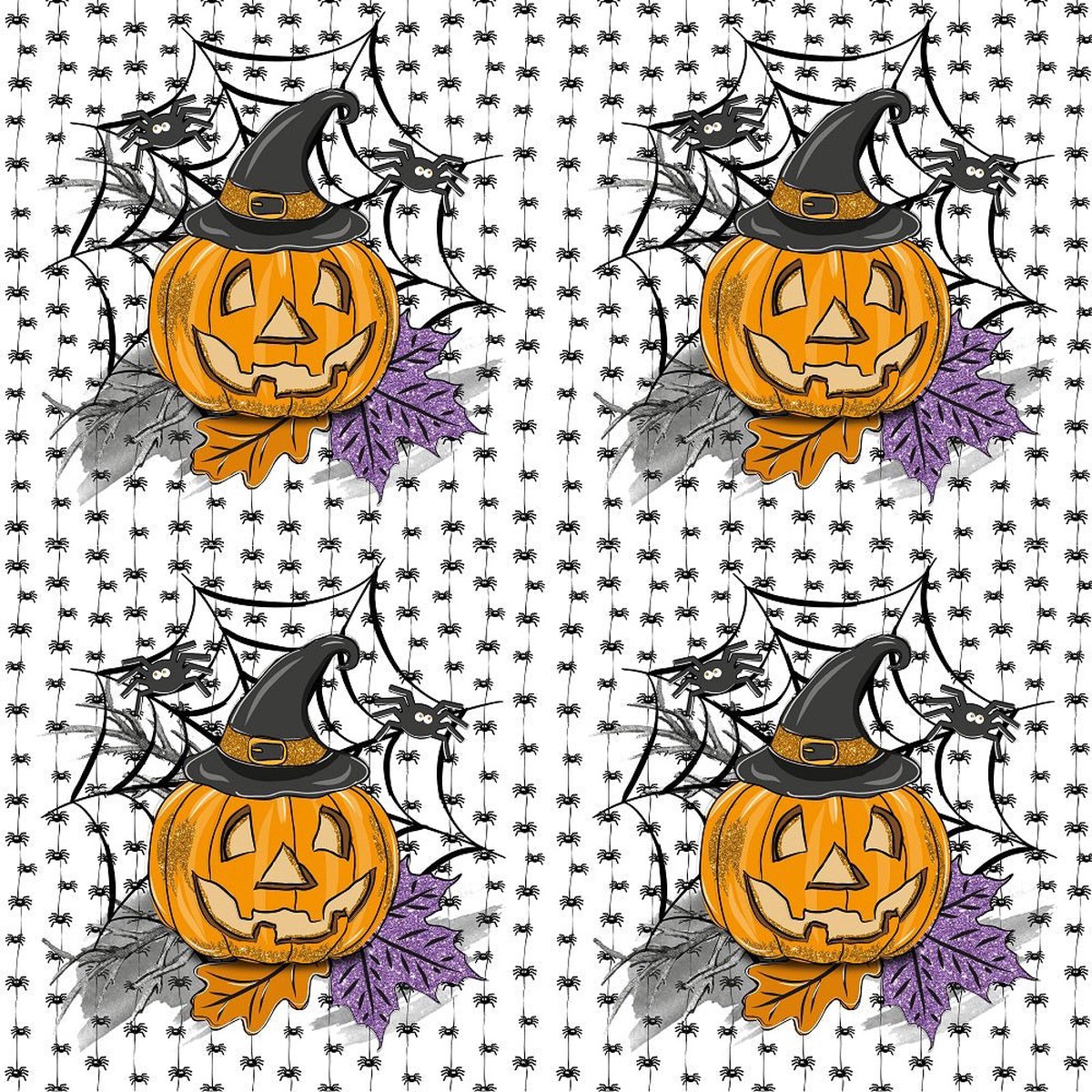 Happy Halloween Pumpkin on Spiders Fabric
