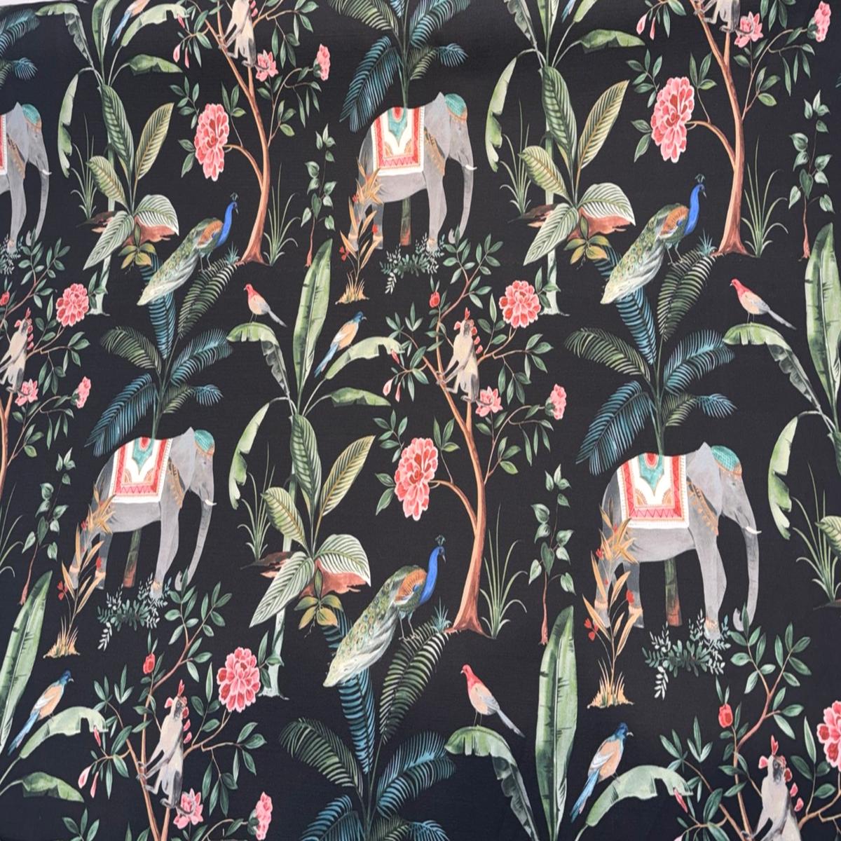 Laos Ebony Black Tropical Monkey Peacock Upholstery Drapery Belle Maison Fabric By The Yard