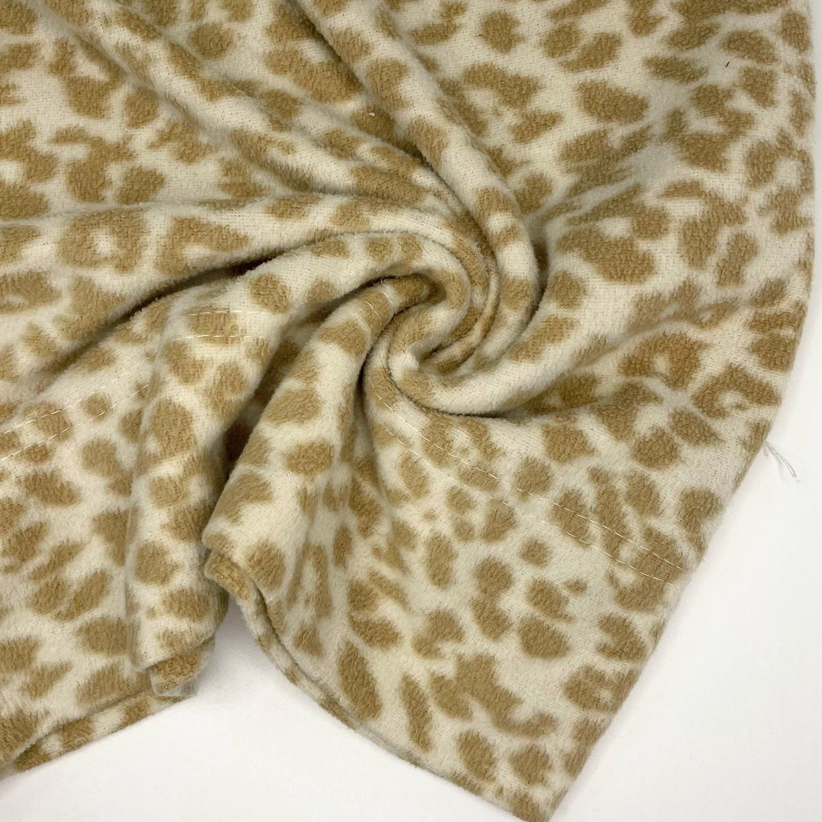 Lounging Leopard - Fleece Poly Knit - Beige/Cream Animal Print - 0.7M Bundle