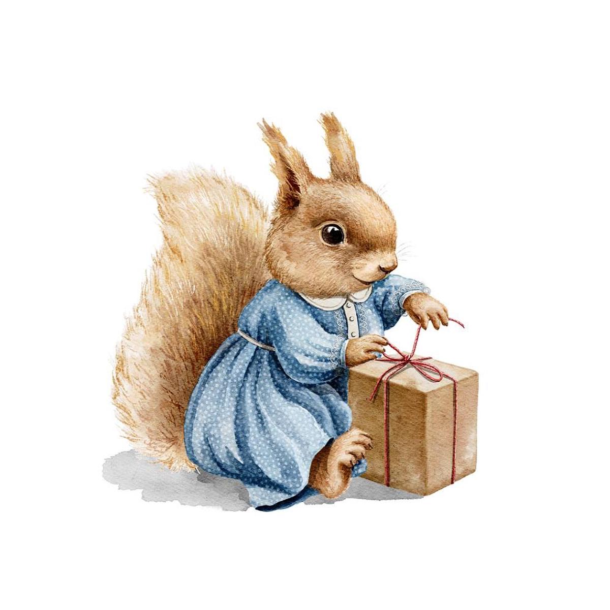 Squirrel In Dress Opening Present Fabric Panel