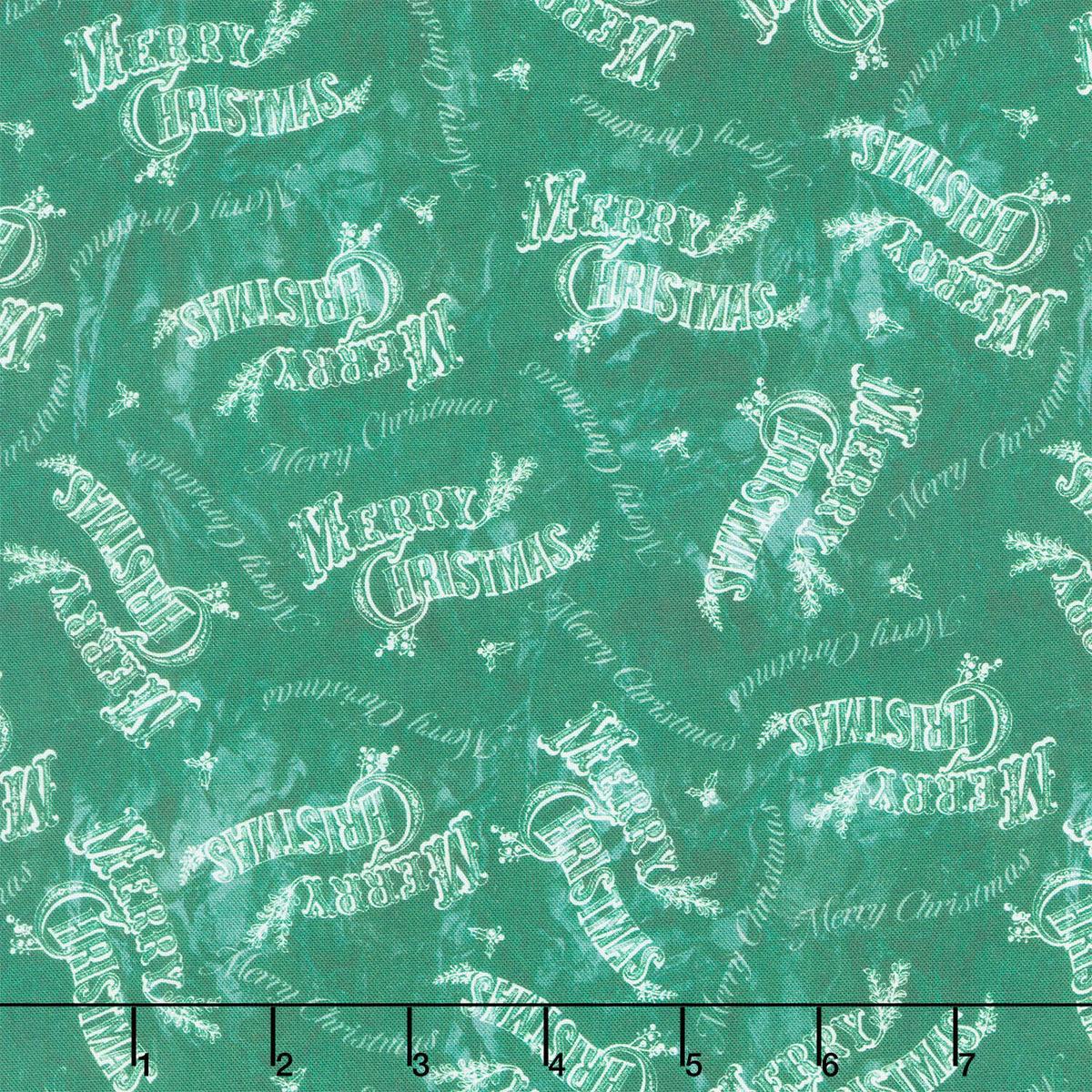 Jolly Christmas - Merry Christmas Dark Green Cotton Yardage