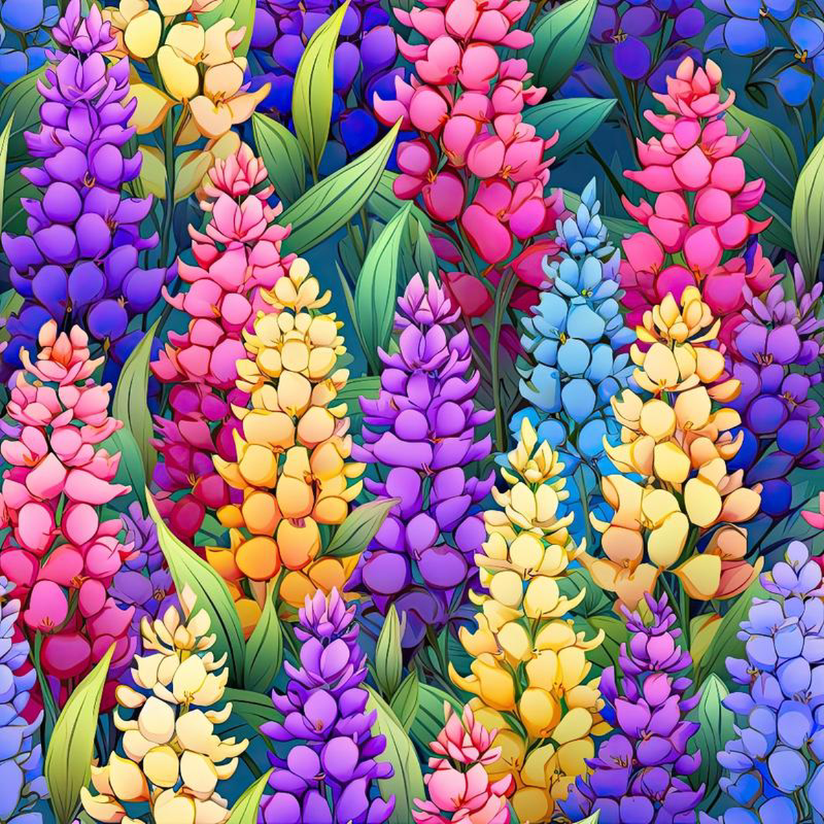 Rainbow Larkspur Flowers Pattern 7 Quilting Cotton Fabric