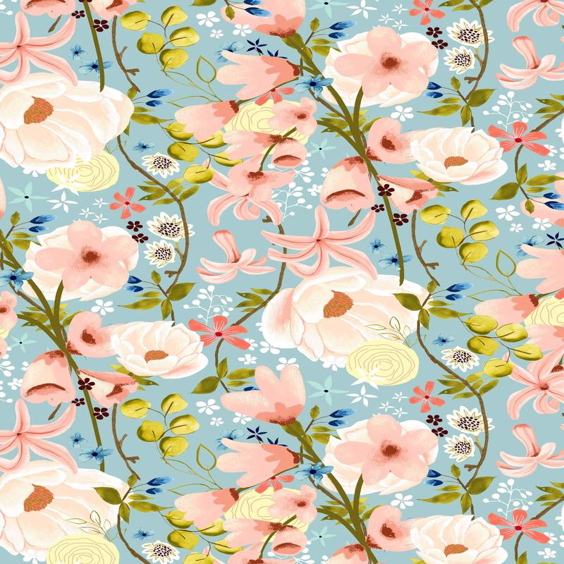 Serenity Blooms Woven Memories By Ginger Deverell For Poppie Cotton Blue