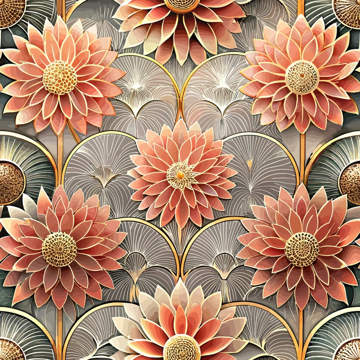 Art Deco Florals Pattern 6 Quilting Cotton Fabric