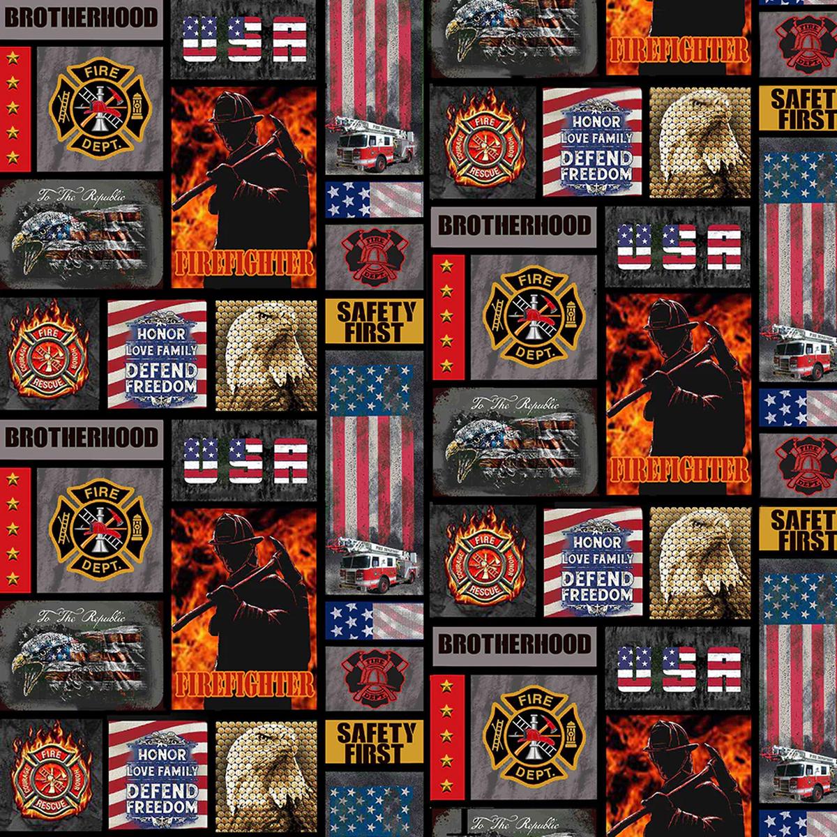 Fabric Sykel Enterprises Firefighter Camo Flag Block by the Quarter Yard 1339FF