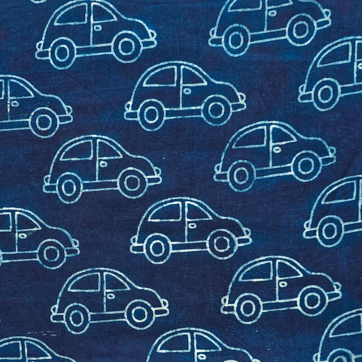 Pure Cotton Indigo Car motif Hand Block Print Fabric