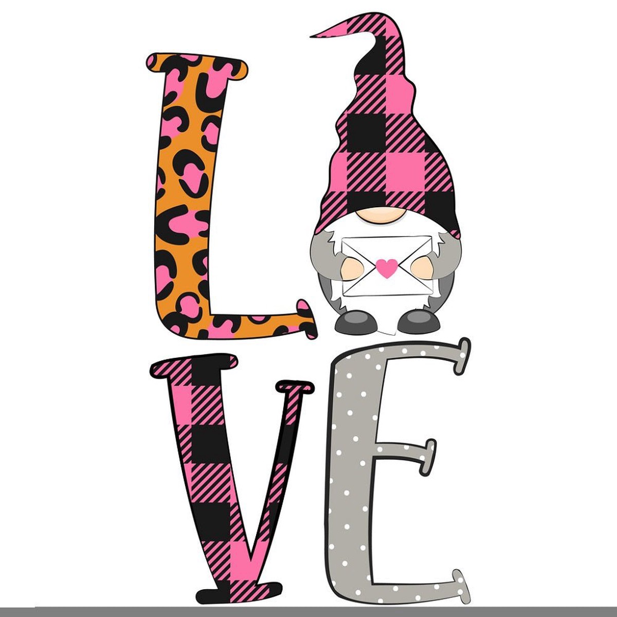 Valentines Day Gnome Love Letters Fabric Panel