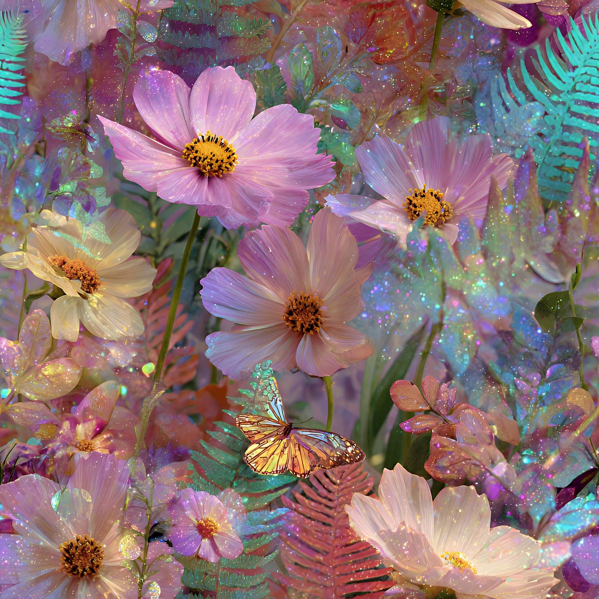 Dreamy Cosmos Floral Ferns Pattern 11 Quilting Cotton Fabric