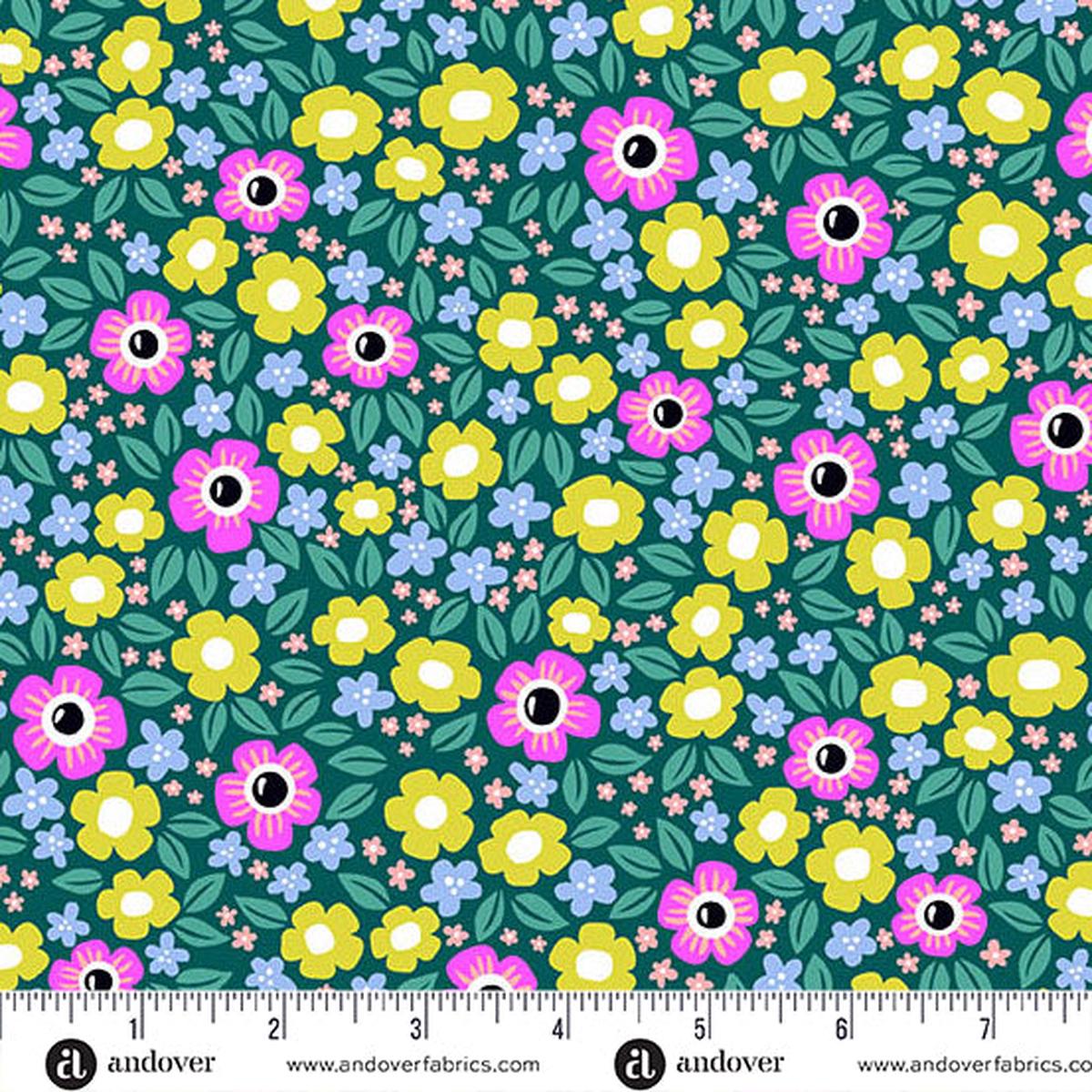 KP Creates Ghostly Garden Floral Fright Teal Fabric
