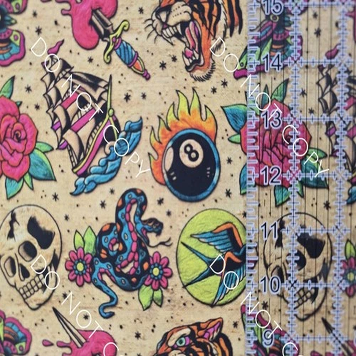 100% Cotton Woven Novelty Fabric Tattoos By The 1/4 Yard 9x56