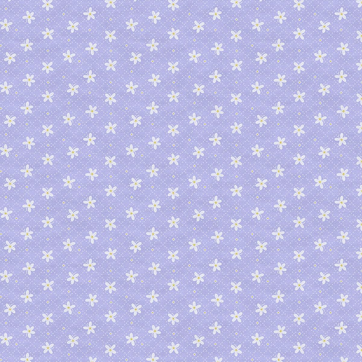 Floral Grid - White on Blue - Quilting Cotton - Wide