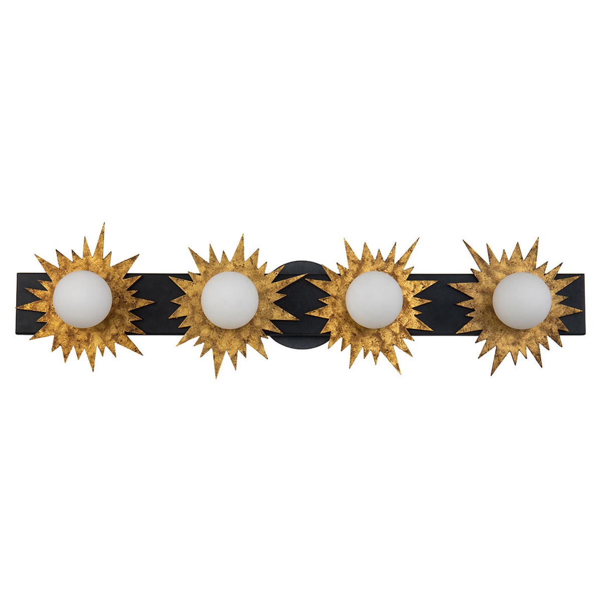 Lucas + McKearn Soleil 4 Light Bath Bar in Zinc and Antique Gold with Glass Globe