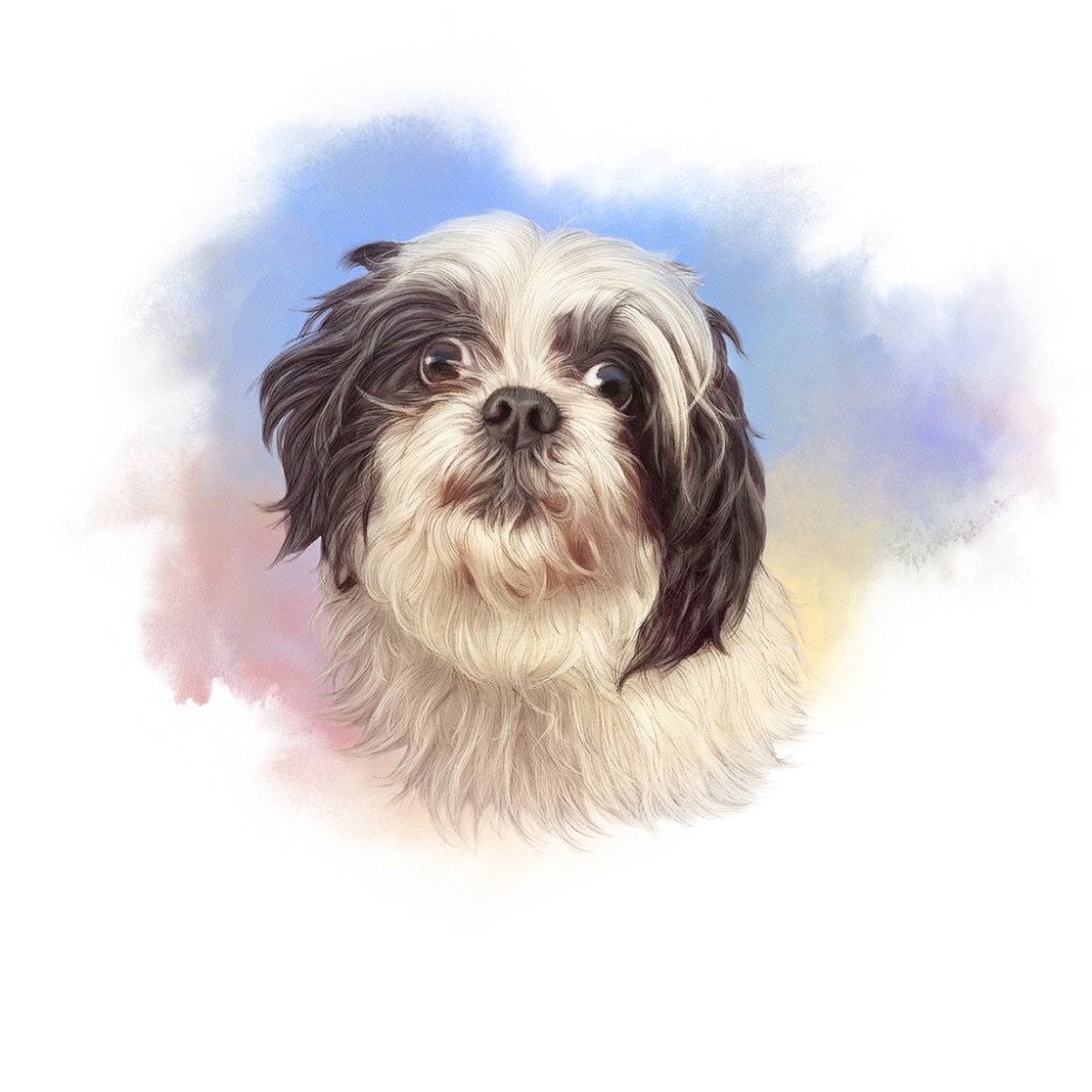 Black White Toy Poodle Portrait Fabric Panel