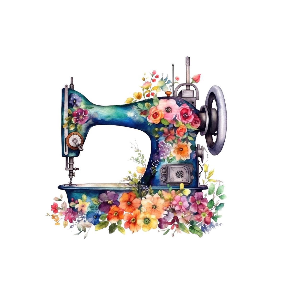 Watercolor Sewing Machine Pattern 3 Fabric Panel