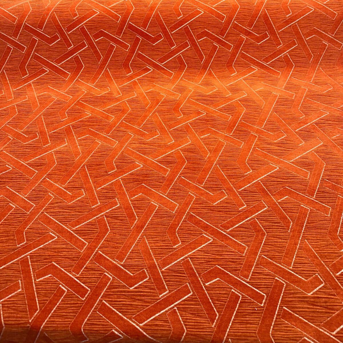 Zara Orange Marmalade Geometric Designed Velvet Fabric by the yard