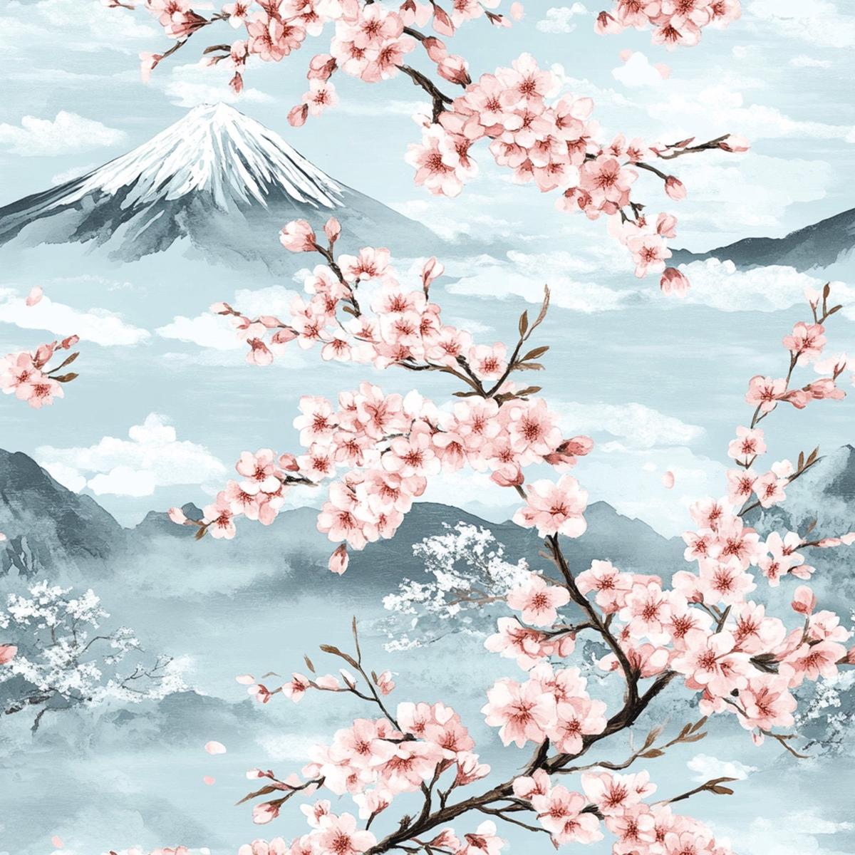 Japanese Cherry Blossom Fuji Pattern 6 Quilting Cotton Fabric