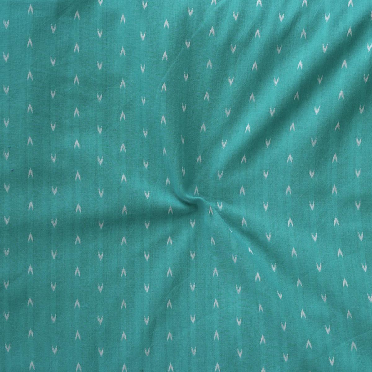 Pure Cotton Handloom Cyan With White Tiny Arrow Motif Hand Woven Fabric