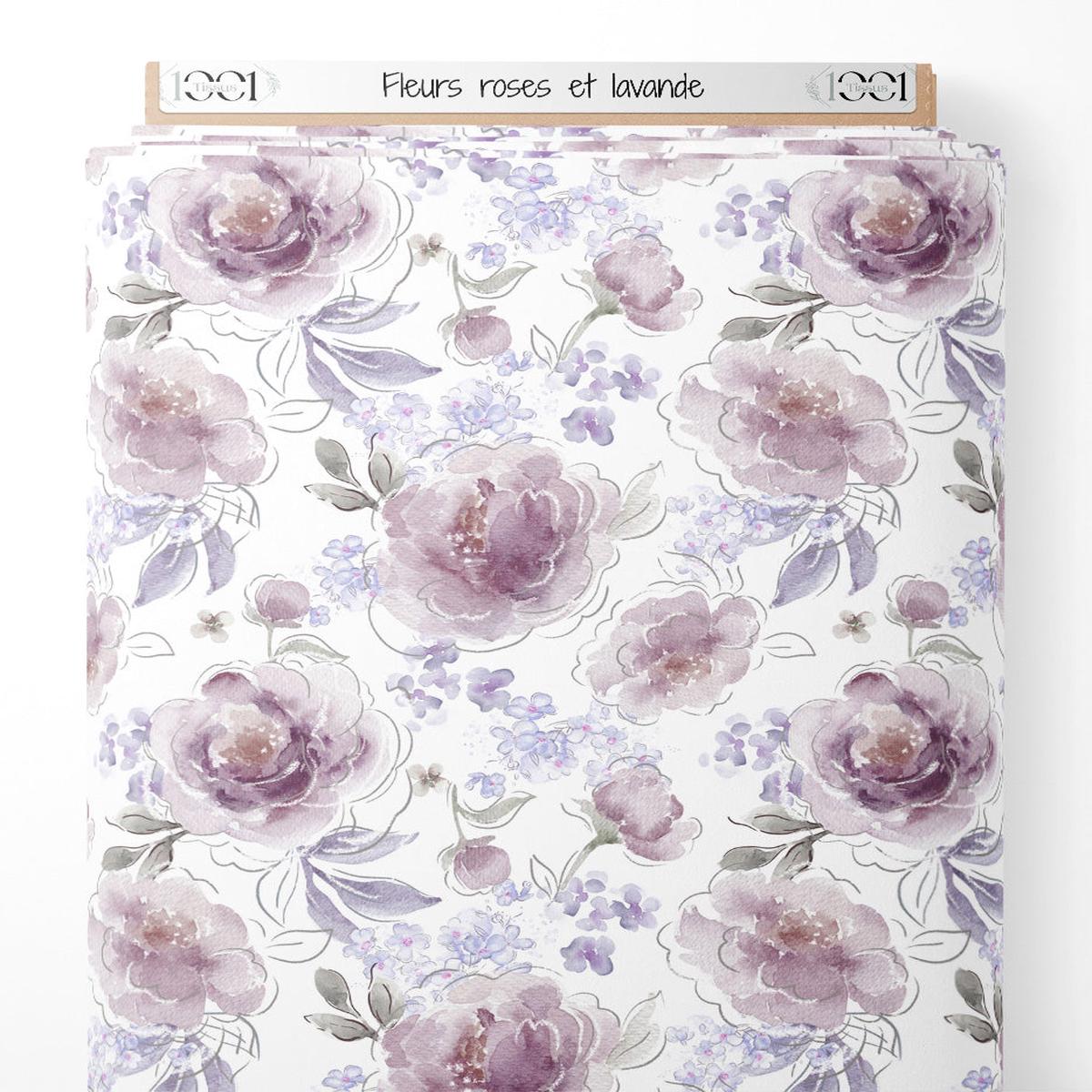 Tissu - Fleurs roses et lavande