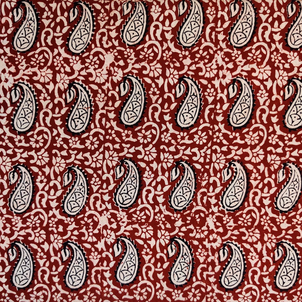 Pure Cotton Bagh Cream Jaal With Black Kairi Hand Block Print Fabric