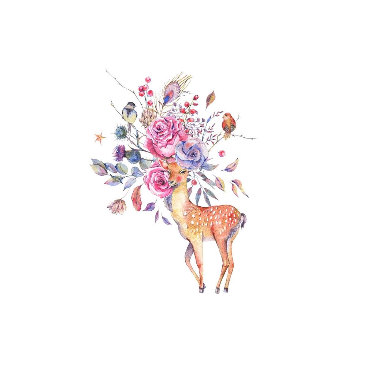 Vintage Fawn With Florals Fabric Panel
