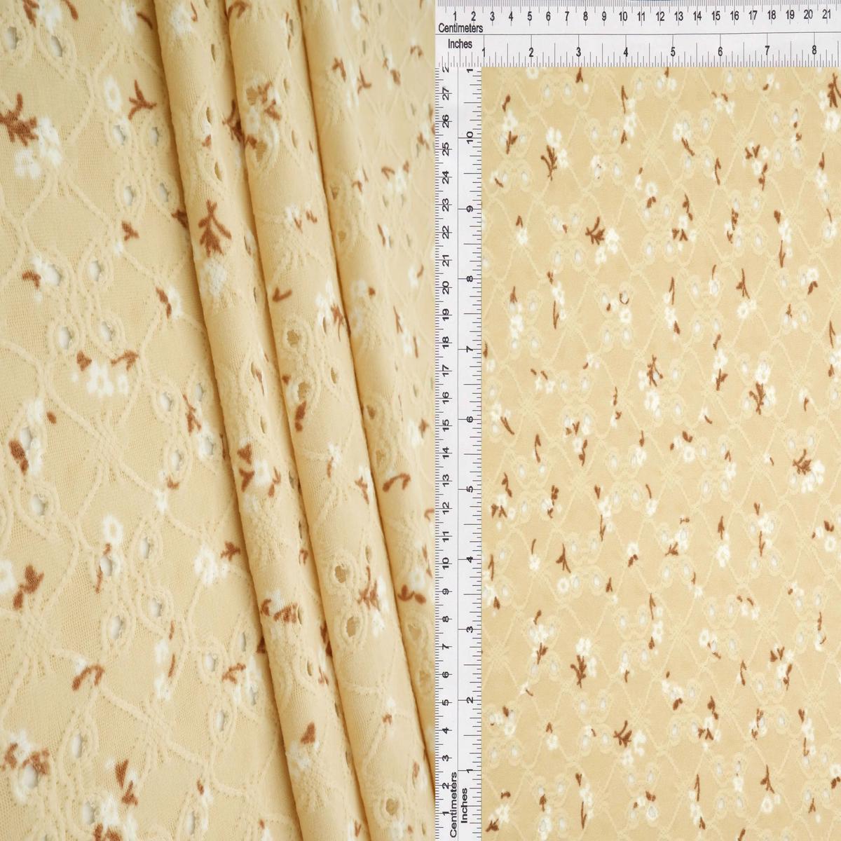 DTY Jacquard Eyelet Ditsy Floral Knit Fabric KNT4187-Q10502 - TAN
