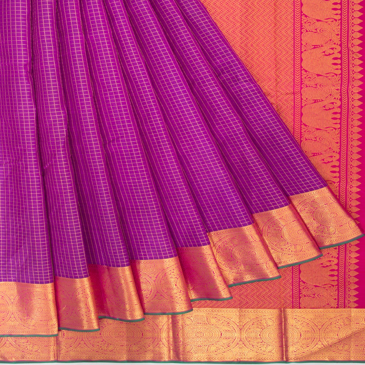 Kanchipuram Silk Checks Purple Saree