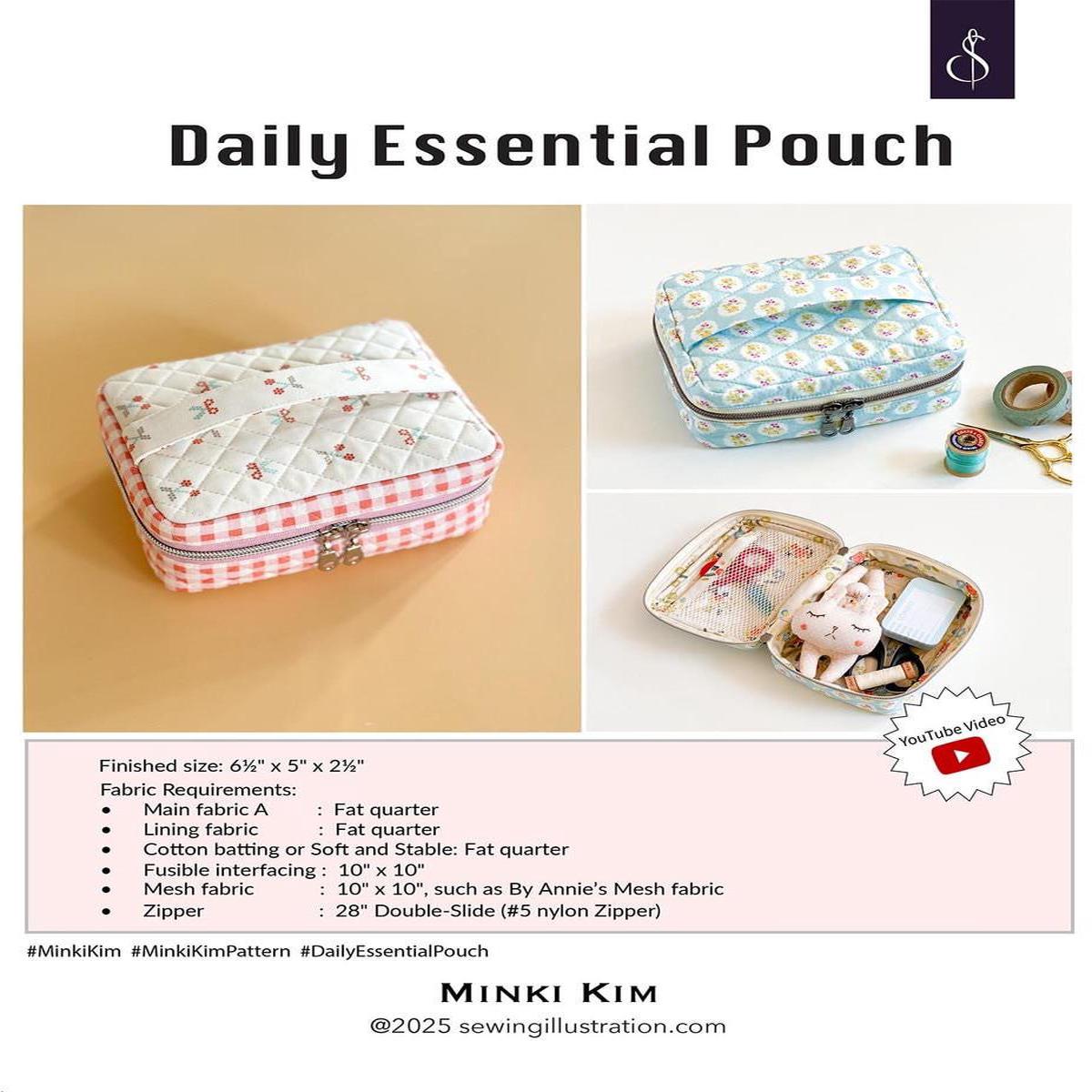 SALE Minki Kim Daily Essential Pouch Project Quilt PATTERN P178-SIBP10 - Riley Blake Designs - INSTRUCTIONS Only - Zippered Bag