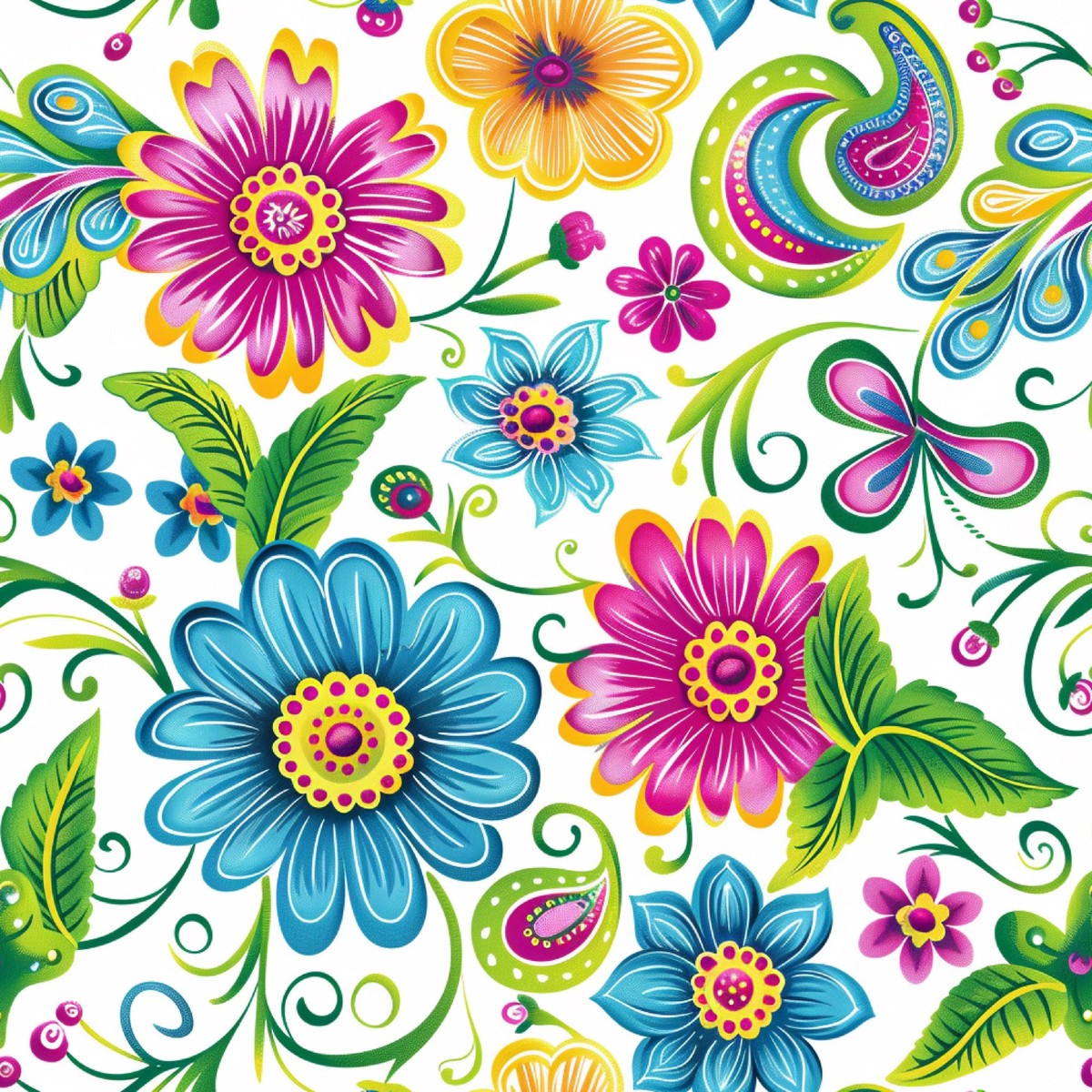 Bright Preppy Paisley Pattern 27 Quilting Cotton Fabric