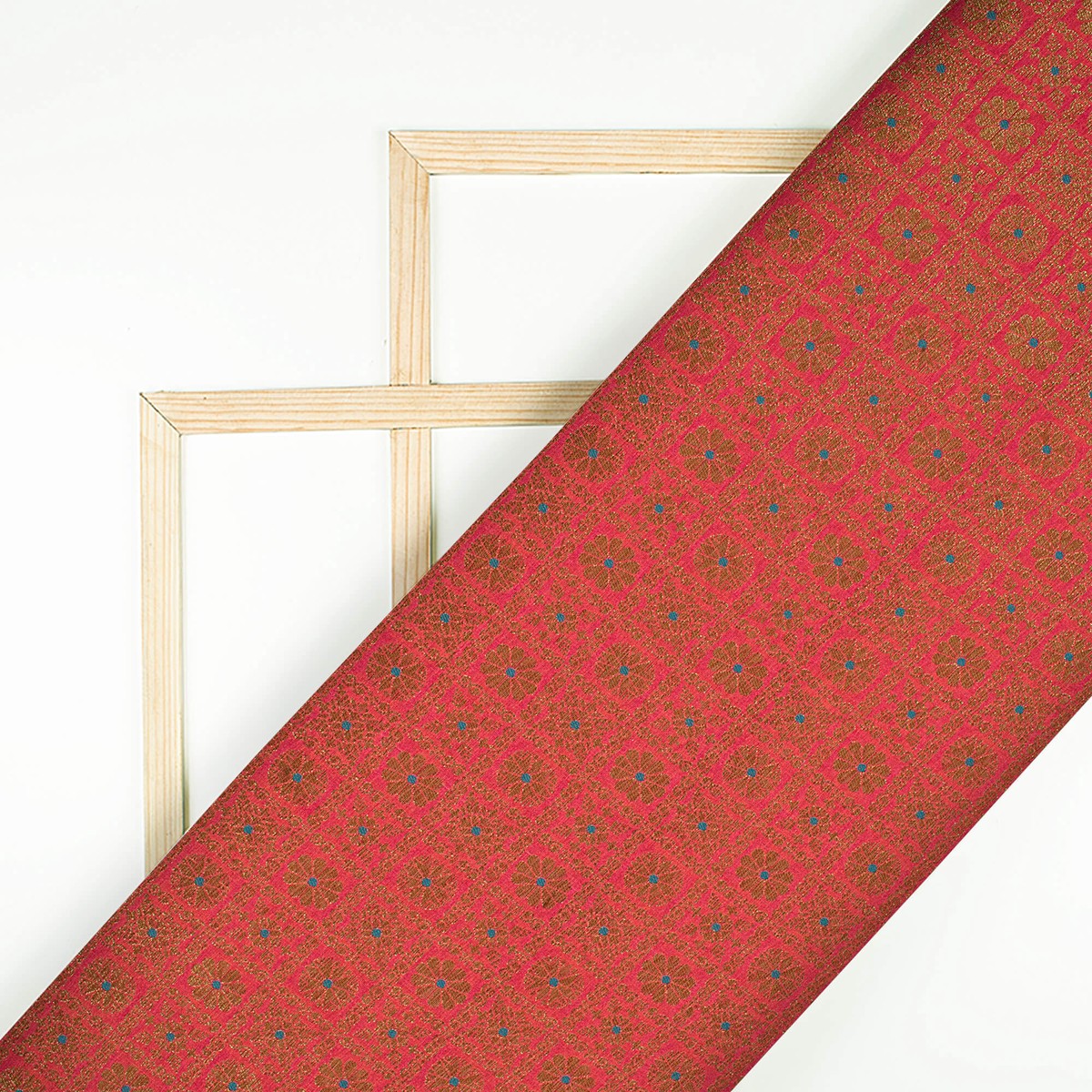 Chilli Red Traditional Pattern Zari Jacquard Banarasi Katan Silk Fabric