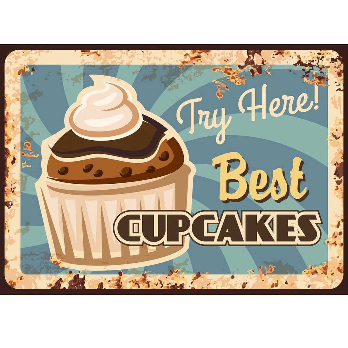 Cupcakes Retro Sign Fabric Panel