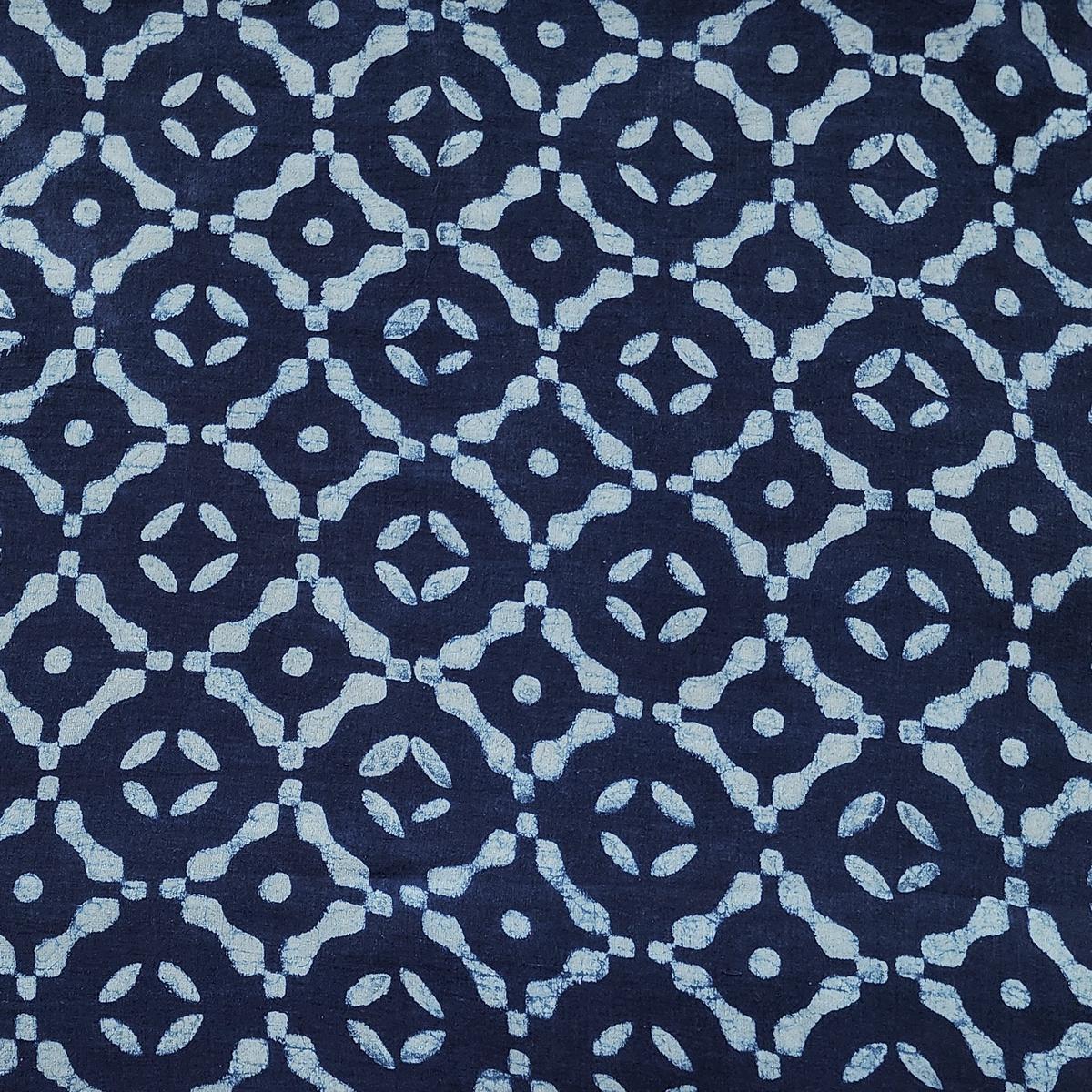 Pure Cotton Akola Indigo With White Joint Intricate Design Hand Block Print Fabric