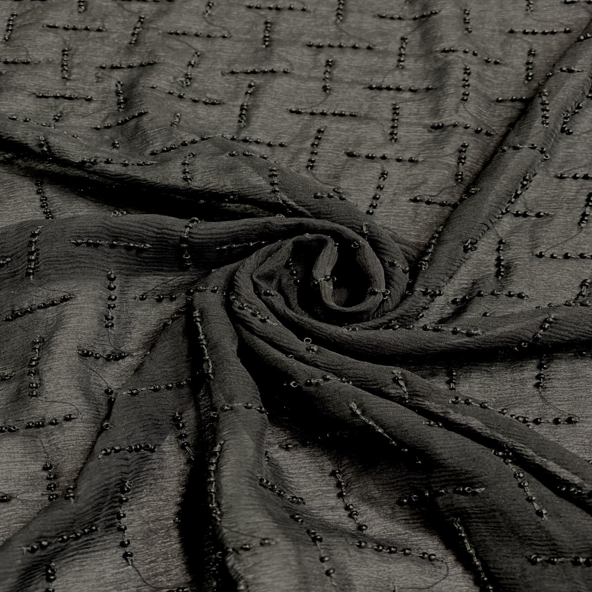 Black Sequin & Beads On Chiffon JEC-109-4 Fabric