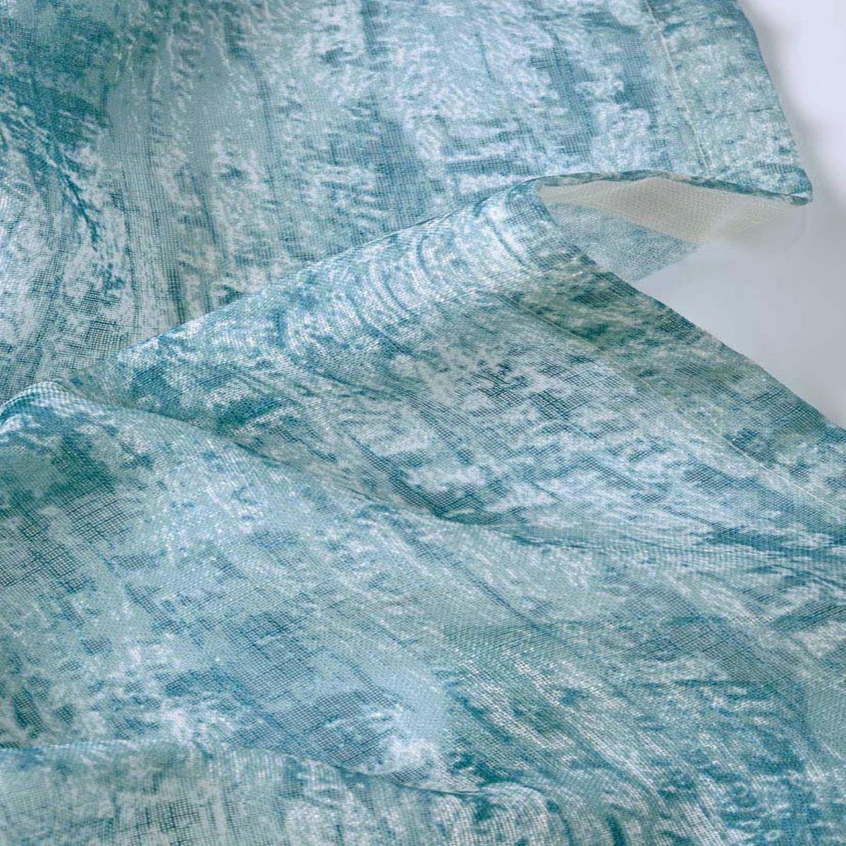 'Fresque Mist' Fabric by the Metre (Teal Blue)
