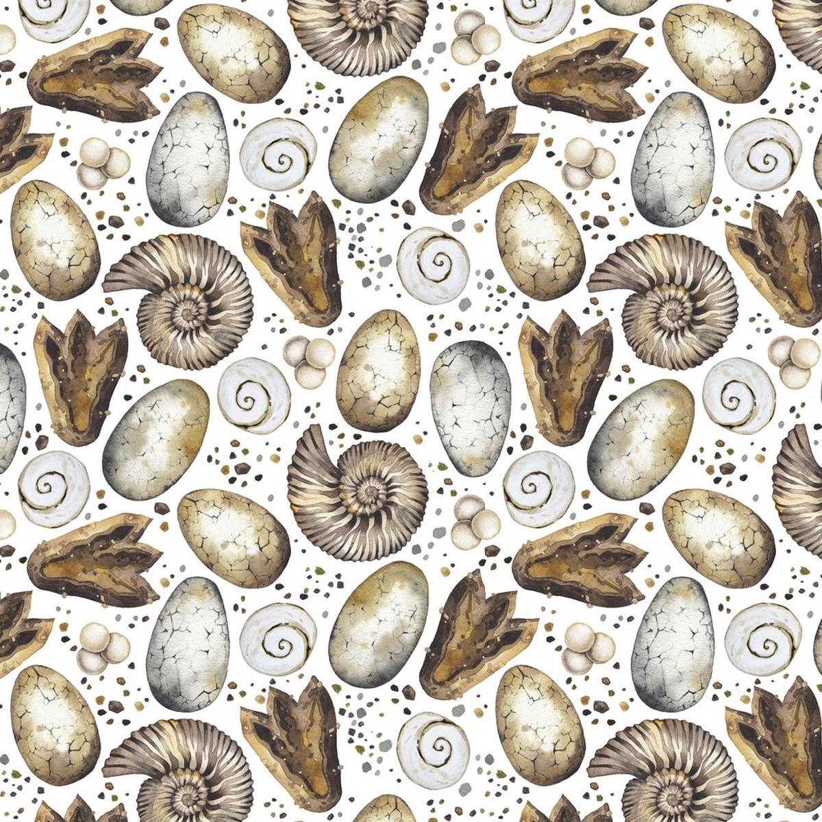 Dinosaur Fossils Fabric - White