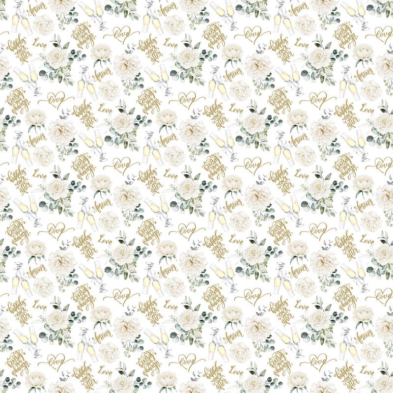 Fabric Northcott White Floral Text White Wedding by the Quarter Yard 28384-10